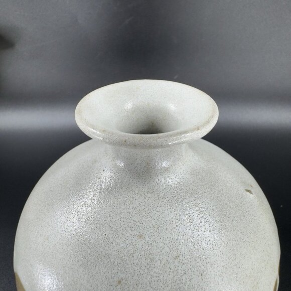 Vintage 1990s Hand Made Stoneware Pottery Vase Round Bottom Brown Pattern VTG - Picture 8 of 11
